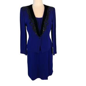 Evening Jacket Dress Sequin Trim Purple Size 12 Knee Length Nah Nah
